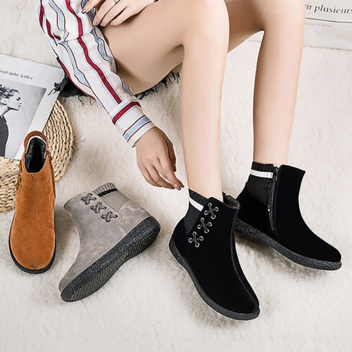 Fashion  Ankle Warm Short Handmade Sewing Platform Wedge Heel Round Toe Fashion Shoes
