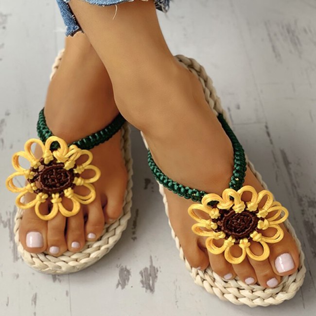Women Slippers Flat Heel Slides Platform  Flower Casual Ladies Shoes
