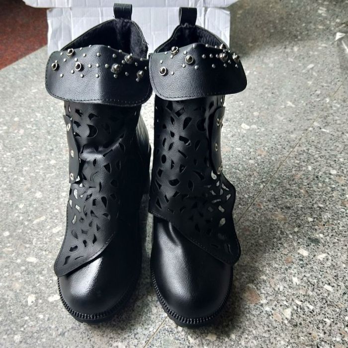 Women Ankle Boots Patchwork Pu Leather Zipper Shoes