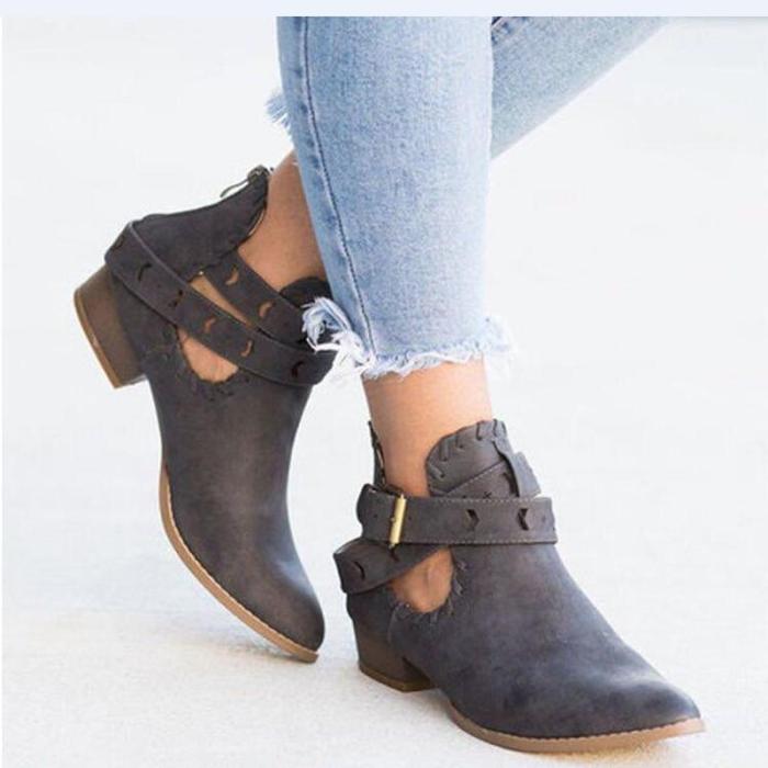 Women Short  Flock Leather Sewing Heel Pointed Toe Casual Retro Shoes