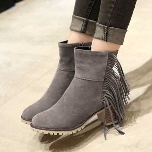 Fashion Vintage Fringes Chunky Heels  Boots Female Footwear
