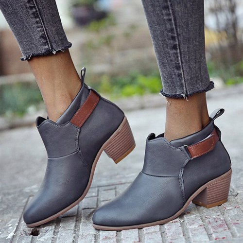 Ankle Boots Woman Pointed Toe Shoes Ladies High Chunky Heels Buckle Casual Retro Footwear