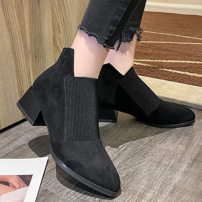 Women Ankle Boots Ladies slip on Elegant Shoes Chunky Heels Female Casual Boots