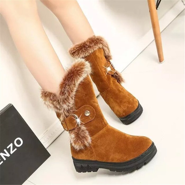 New Fashion Zipper Snow Boots Shoes Thigh High Suede  Mid-Calf Boots