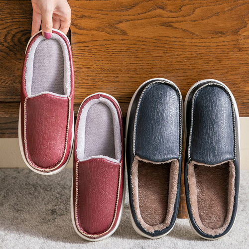 Women Slippers Warm Indoor Ladies Fashion Shoes Home Shoe PU Leather Casual Flats Female