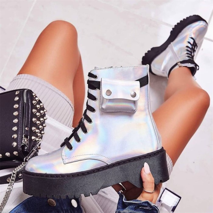 Women Ankle Boots with Bag new lace up Round Toe Boots fashion Flat Boots