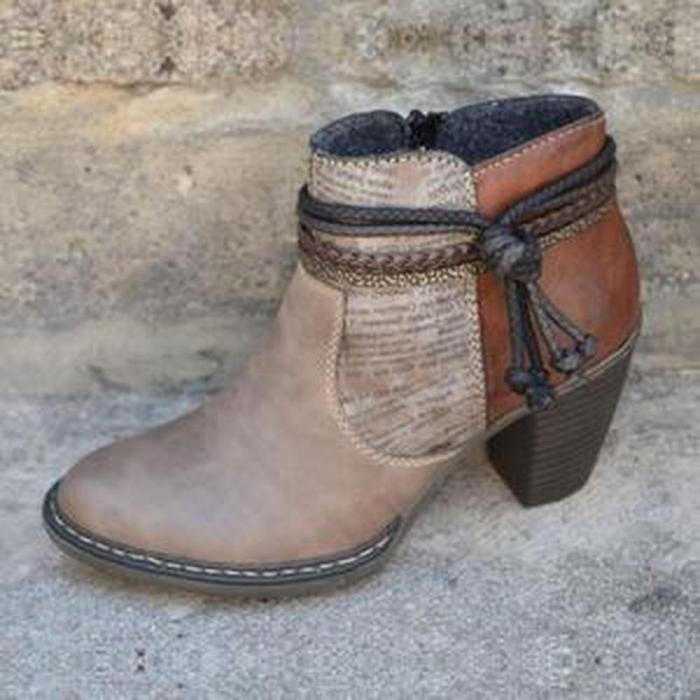 Women's Ankles Boots Buckle Round Toe Heel Ladies Short Boots Outdoor Casual