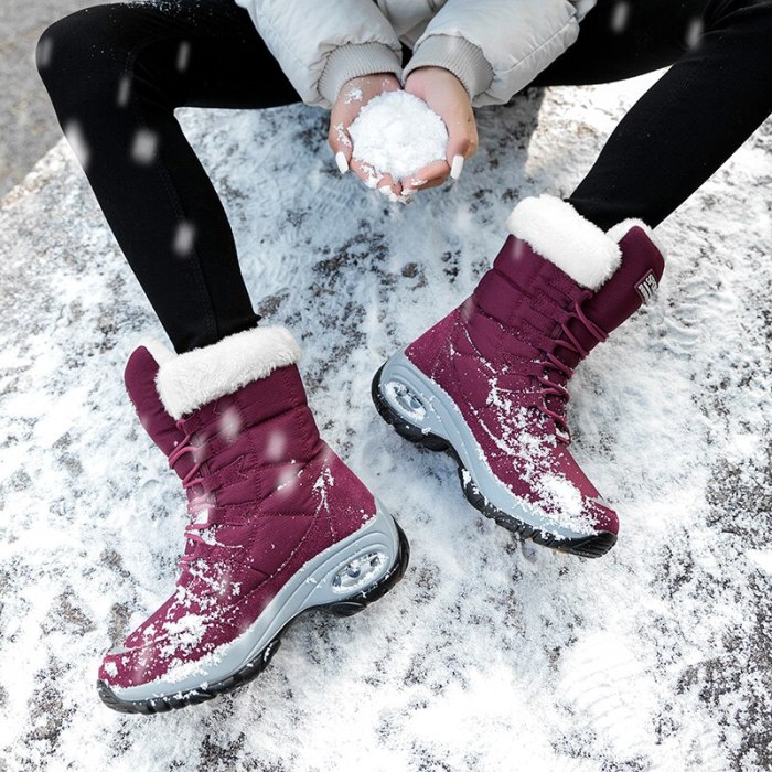 Women Snow Boots Warm Mid-Calf Snow Lace-up Female Casual Snow Boots