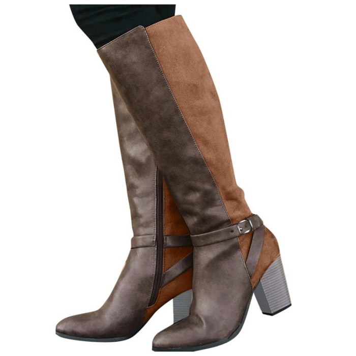 Women Mid-calf Boots Pu Leather High Heels Fashion Cool Ladies Shoes