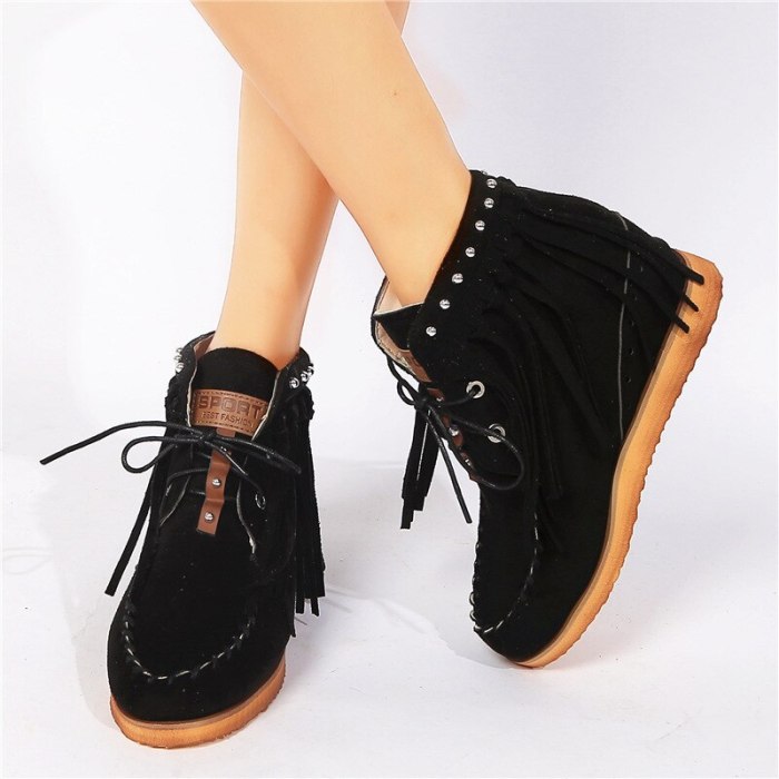 Tassel Boots Women Platform Heel Footwear Casual Retro Shoes Ladies