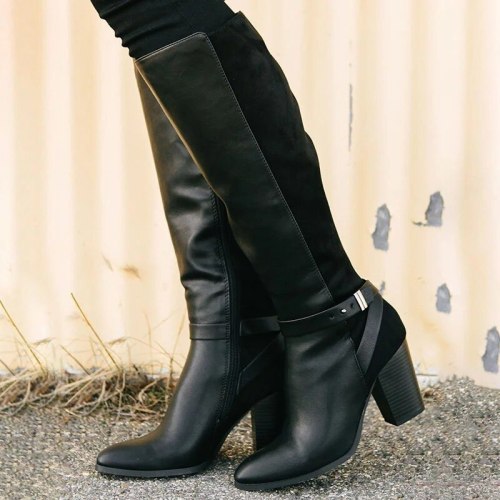 Women Mid-calf Boots Pu Leather High Heels Fashion Cool Ladies Shoes