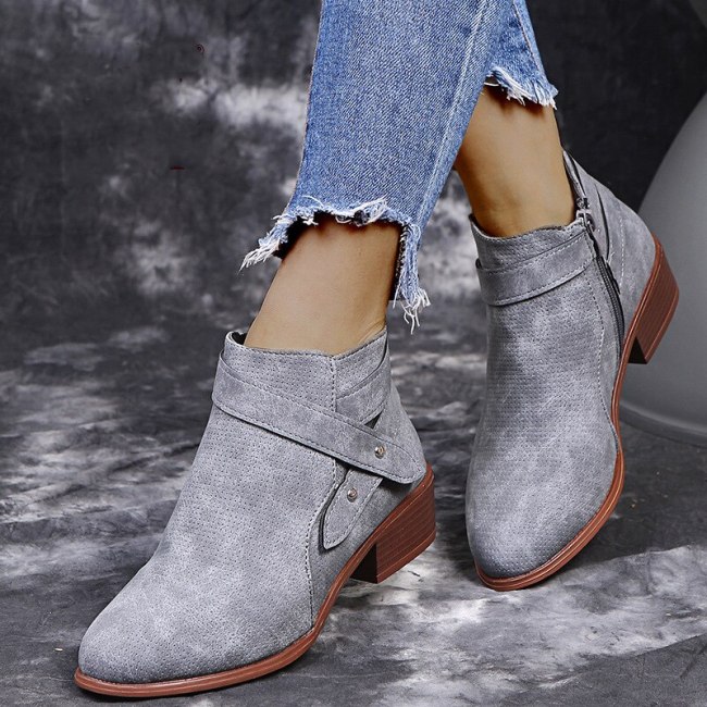 Retro Women Boots Ankle Chunky Heel Retro Casual Shoes Ladies Female