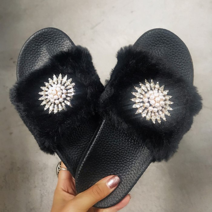 Women's Slipper Sandal With Faux Fur Shoe Womens Slippers Ladies' Shoes