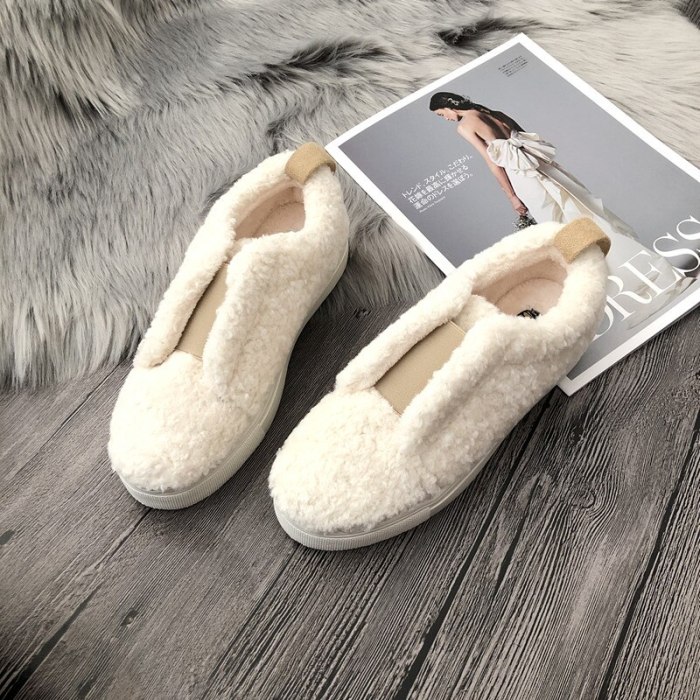 Fashion Fur Shoes Ladies Casual Platform Flats Female Sneakers