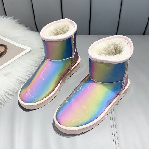 Snow Boots Woman Fashion Winter Ankle Boot Flat Rainbow