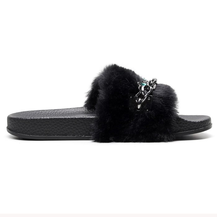 Women's Winter Slippers Flats Open Toe Shoe Casual Sandal With Faux Fur Slippers