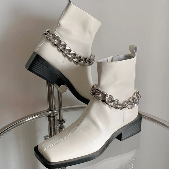 Women's Chain White Trendy Cool Heel Boots Fashion Platform Shoes