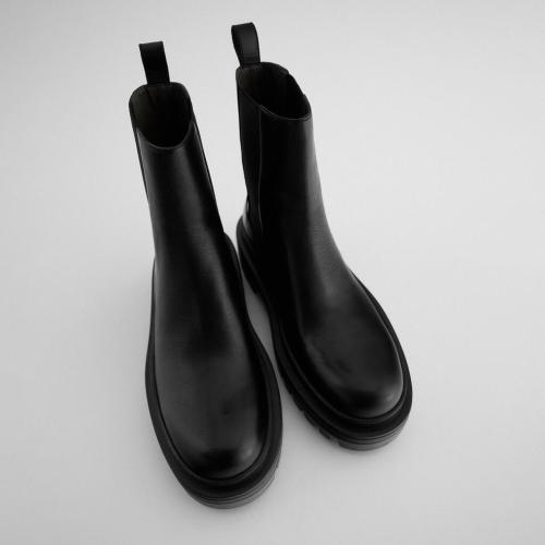 Women's Boots Shoes Black Leather PU Flat Boots for Women