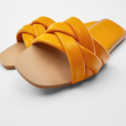 Women's Shoes Orange Strap Flat Leather Sandals