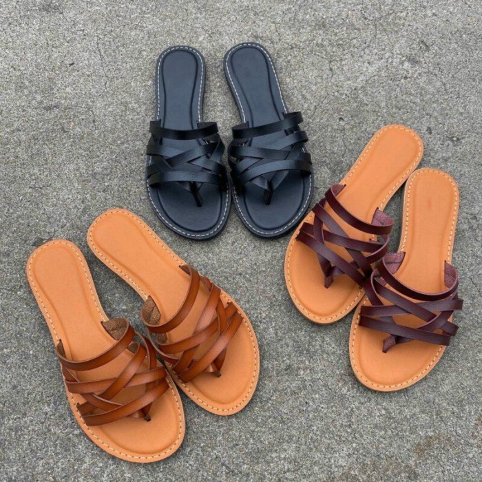 Leather Slides New Fashion Shoes Woman Ladies Retro Flat Slippers