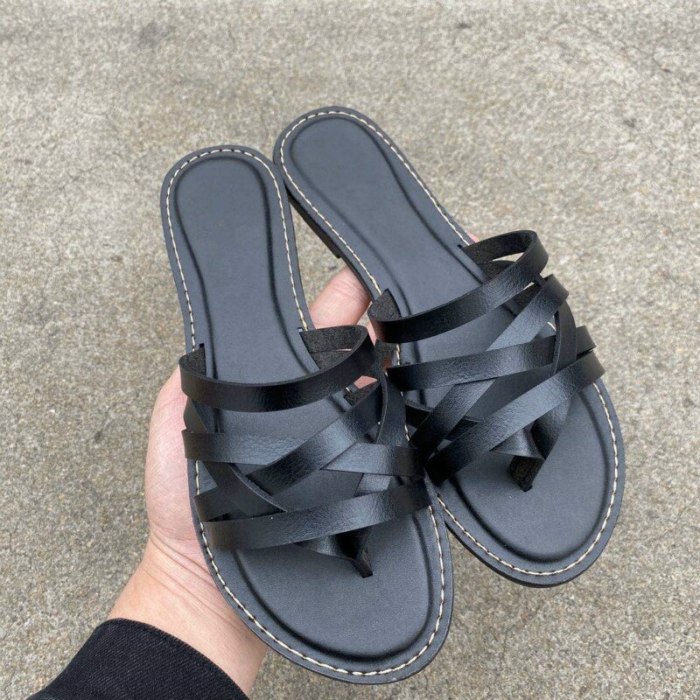 Leather Slides New Fashion Shoes Woman Ladies Retro Flat Slippers