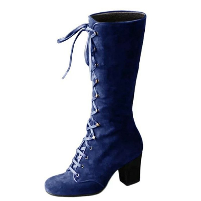 Ladies Boots Leather Mid Calf Fashion Heel