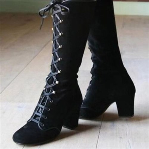 Ladies Boots Leather Mid Calf Fashion Heel