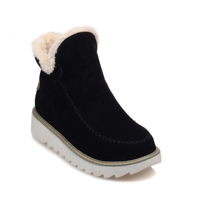 Women Snow Boots Round Toe Ankle Warm Snow Boots Shoes Flats