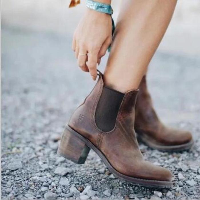 Women Ankle Boots High Heels Pumps Shoes Short Booties Warm Vintage PU