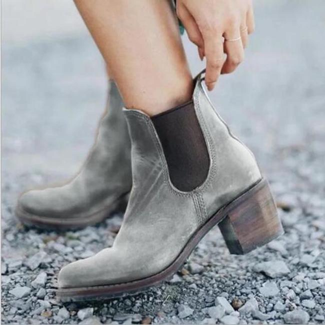 Women Ankle Boots High Heels Pumps Shoes Short Booties Warm Vintage PU