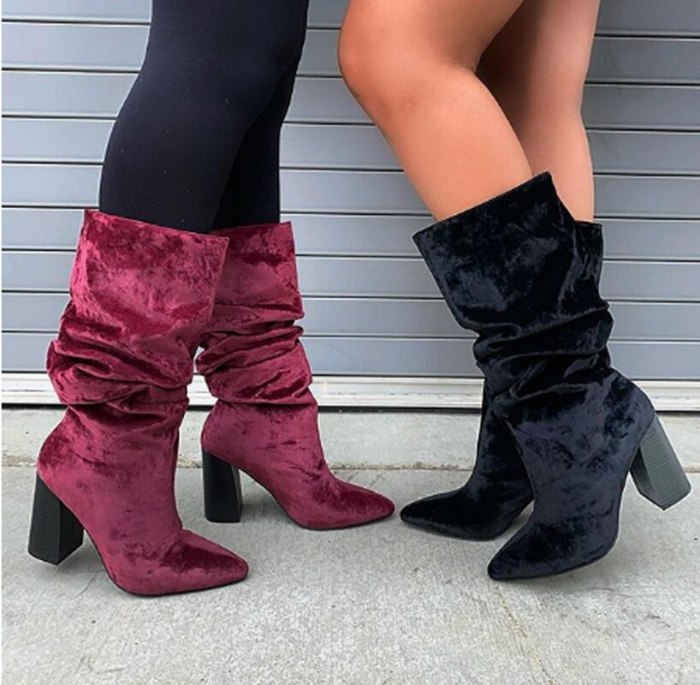 High Heels Shoes Woman Warm Fashion Leather Knight Shoe Knee High Boots