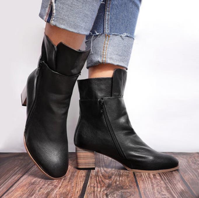 Women Plus Size High Heels Mid-Calf Boots PU Leather