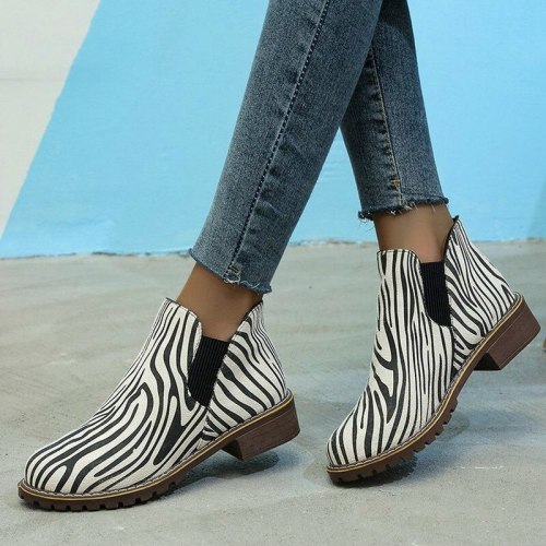Women Ankle Boots Low Heels Vintage PU Leather Shoes