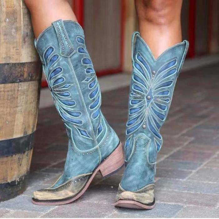 Women Mid-Calf Boots Vintage PU Leather Slip On Shoes