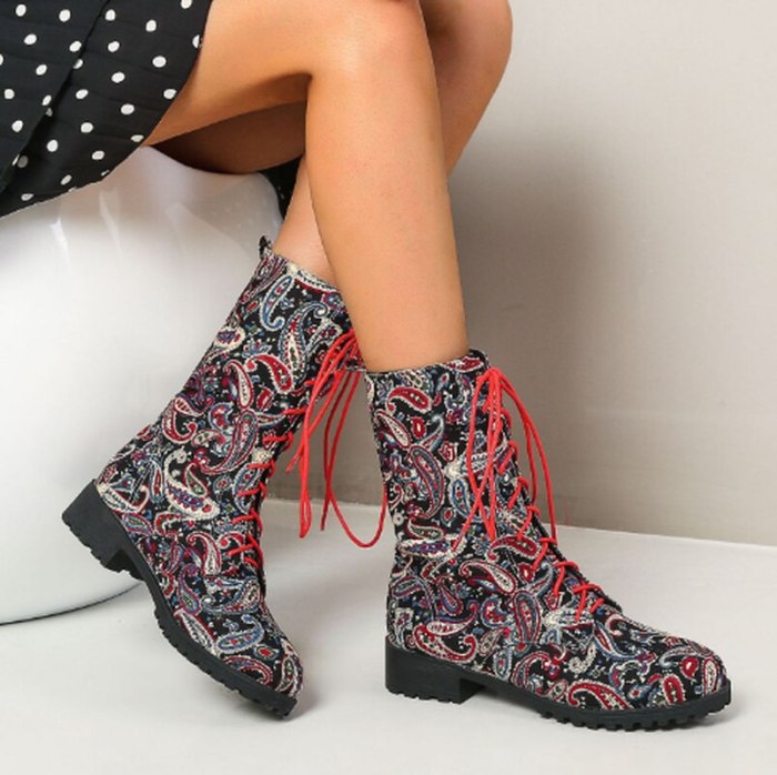 Women Ankle Boots Mid High Heels Matin Shoes