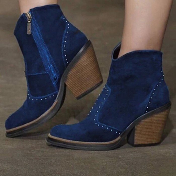 Women Ankle Boots Leather Retro Boots Cowboy Shoe