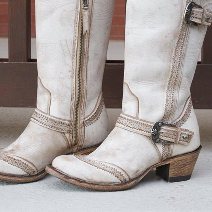 Women Knee High Boots Ladies Mid Heels Warm vintage PU Shoes