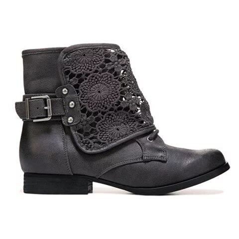 Women Ankle Boots Low Heels Vintage PU Leather Lace Matin Shoe