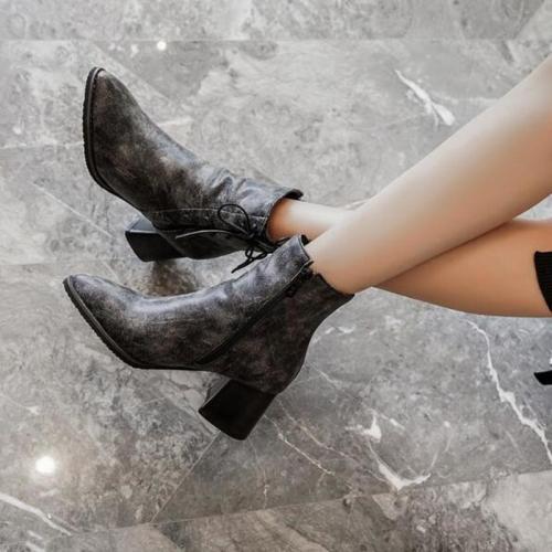 Women Ankle Boots High Heels Pumps Shoes Vintage PU Leather