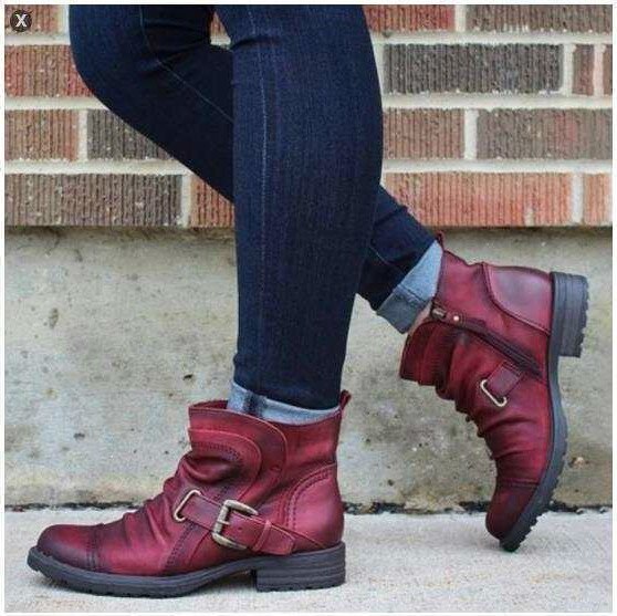 Women Ankle Boots Low Heels Plus Size Vintage PU Leather Martin Shoes