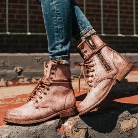 Women Ankle Boots Low Heels Shoes Vintage PU Leather Warm