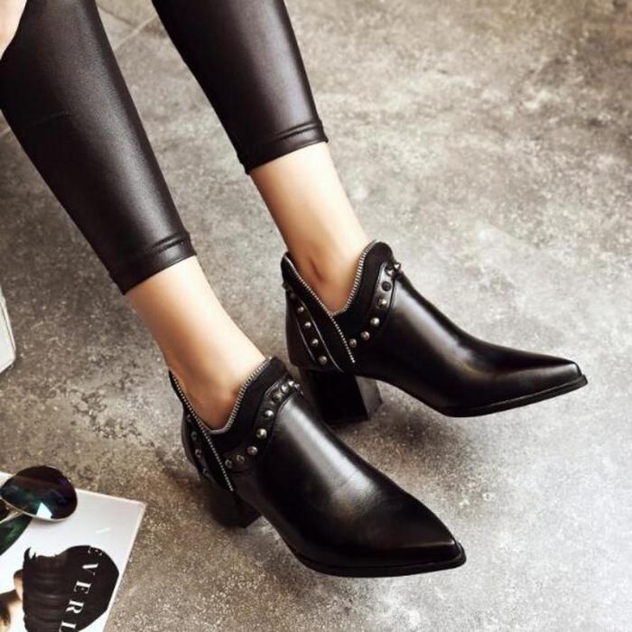 Women Ankle Boots High Heels Pumps Shoes Short Booties Pointed Toe