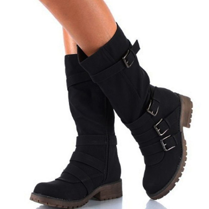 Retro Buckles Female Shoes Women Mid-Calf Women Boots