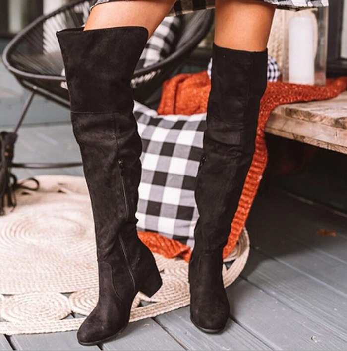 Mid High Heels Shoes Warm Leather Knight Shoe Women Knee High Boots