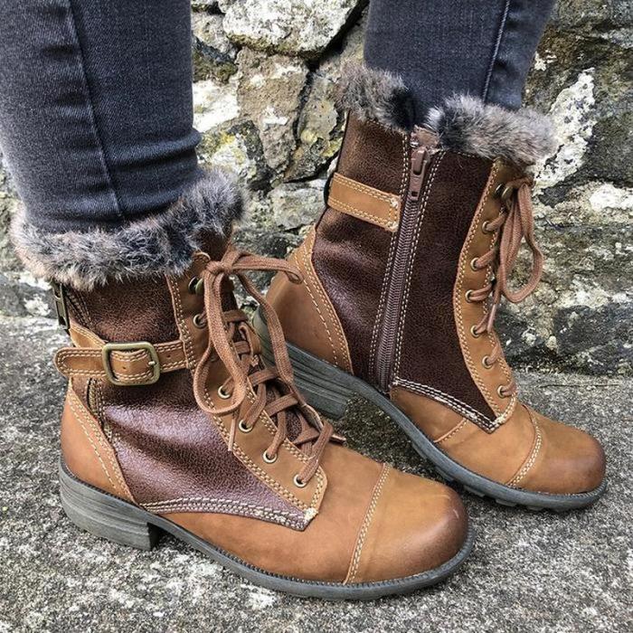 Women Mid-Calf Boots Chunky Mid Heels Shoes Snow Warm