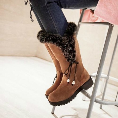 Women Mid-Calf Boots Mid heels Shoes Booties Winter Snow Warm