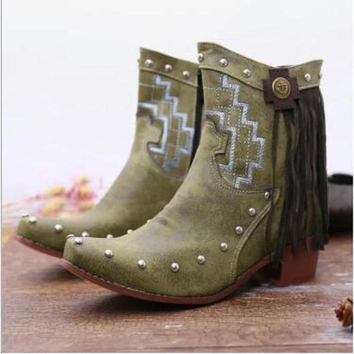 Women Ankle Boots Vintage PU Leather Plus Size Heels