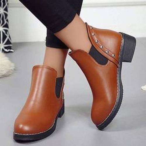 Women Ankle Boots Mid Heels Plus Size Matin Shoes