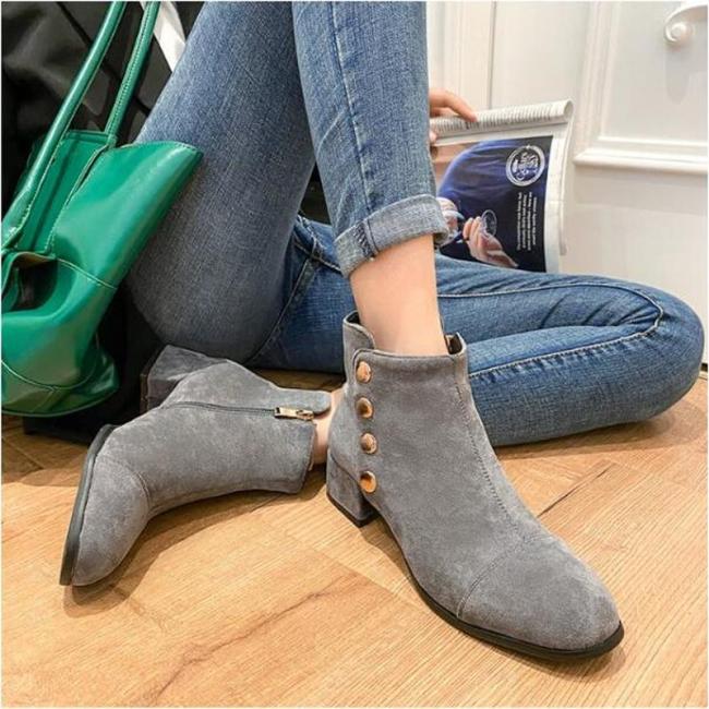 Women Ankle Boots Chunky Mid Heels Shoes Plus Size