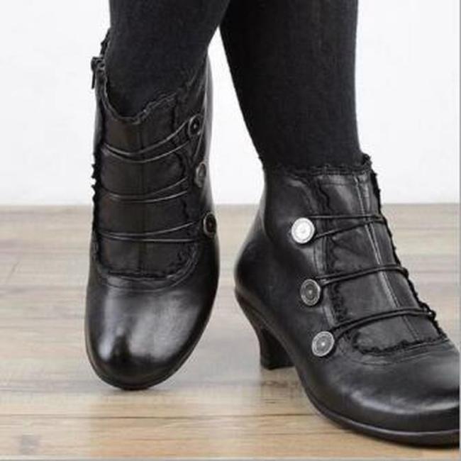 Women Ankle Boots High Heels Vintage PU Leather Booties Plus Size Shoes